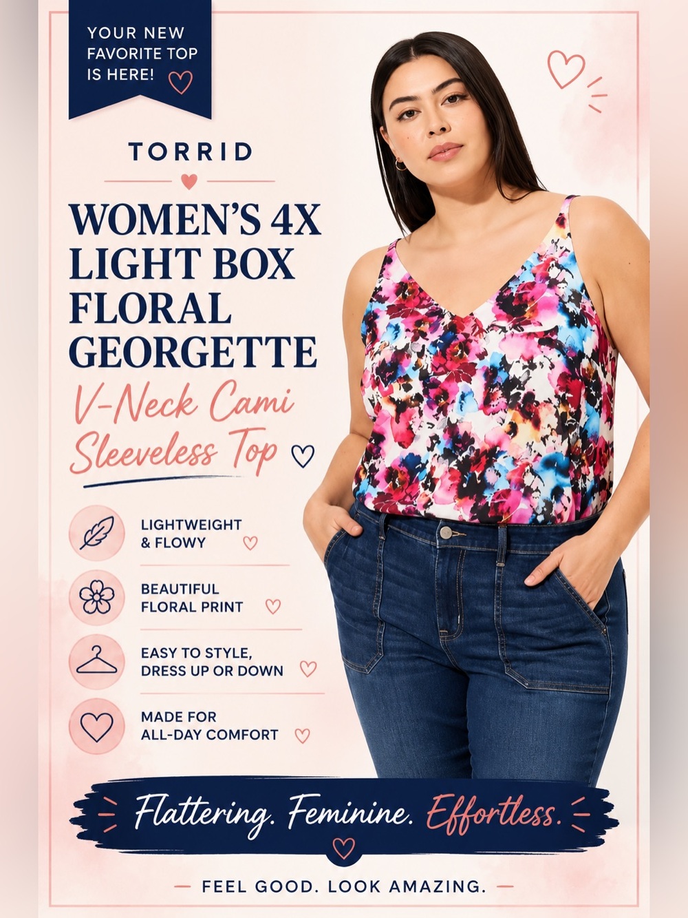 Torrid Womens 4X Light Box
Floral Georgette V-Neck Cami Sleeveless Top N…